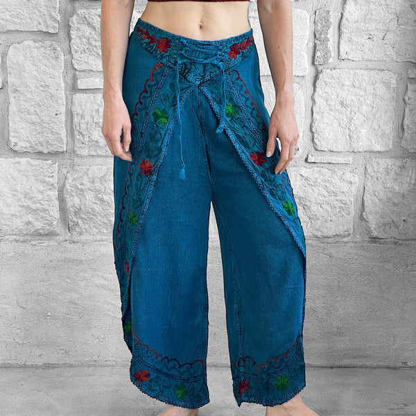 'Split' Indian Stonewashed Rayon Pants - Dark Blue