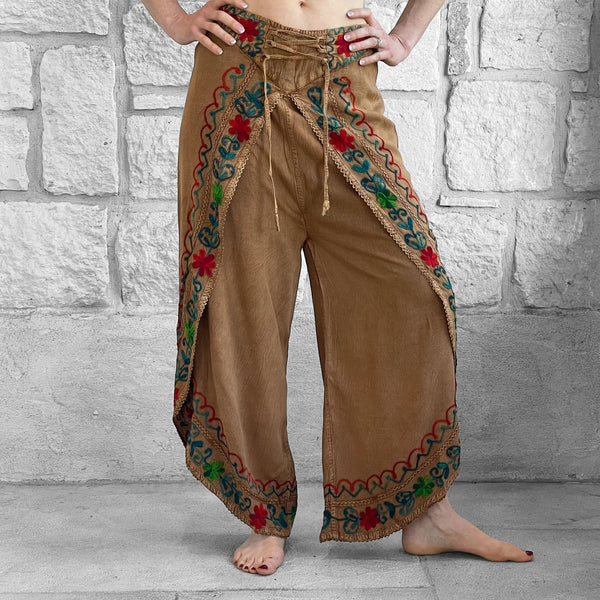 'Split' Indian Stonewashed Rayon Pants - Golden Sand