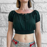 'Peasant Crop Top' - Stone Green