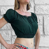 'Peasant Crop Top' - Stone Green