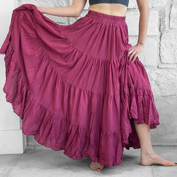 Maxi Tiered skirt - Burgundy Red