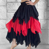 'Fay' Ragged Cut Long Fairy Skirt - Red/Black