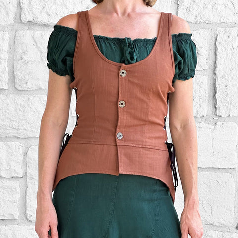 'Long Petal Vest' Viking Bodice - Brown