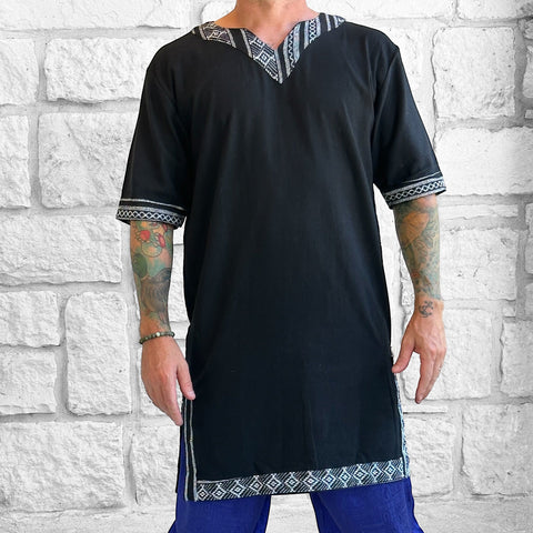 'Moonlight' Short Sleeves Viking Tunic - Black