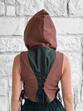 'Sprite Hooded Vest'  - Green/Brown