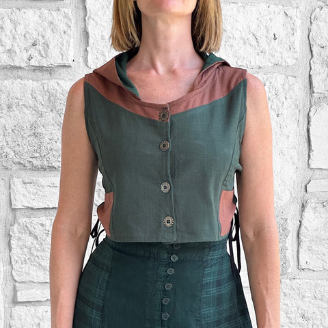 'Sprite Hooded Vest'  - Green/Brown