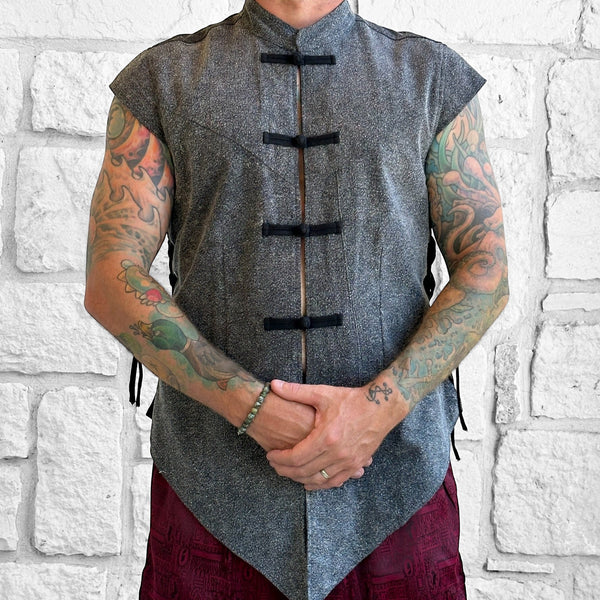 'Doublet' Vest, Frog Clasps  - Grey/Black