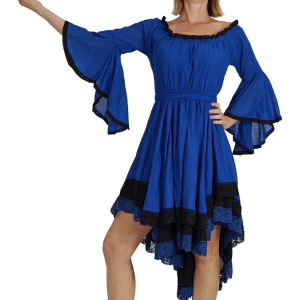 Blue/Black Lace Dress Long Sleeve - zootzu