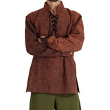 'Merchant' Renaissance Shirt with High Collar - Stone Brown - zootzu