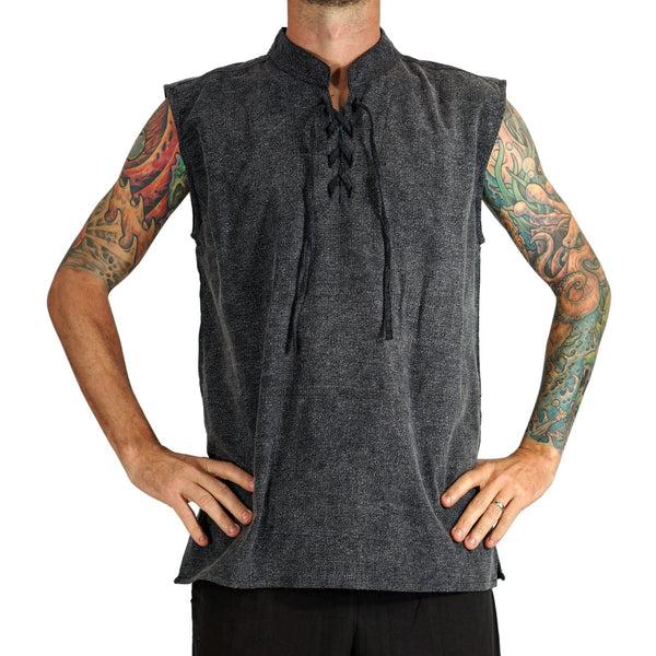 'Rogue' Medieval Sleeveless Shirt - Stone Black - zootzu