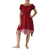 'Short Sleeve Gypsy Dress' - Burgundy - zootzu