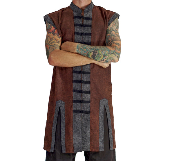 Long Pirate Vest - Stonewashed Brown/Black Buttons - zootzu