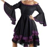 Black/Purple Lace Dress Long Sleeve - zootzu