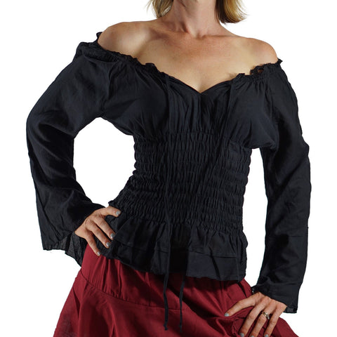 'Peasant Blouse Long Sleeves' - Black