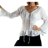 Long Sleeve Peasant Blouse - White - zootzu