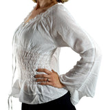 Long Sleeve Peasant Blouse - White - zootzu