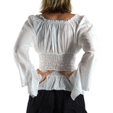 Long Sleeve Peasant Blouse - White - zootzu