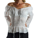 Long Sleeve Peasant Blouse - White - zootzu