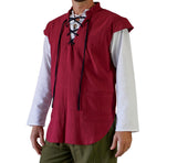 'Lace Front Vest', Medieval Renaissance Costume - Burgundy Red - zootzu