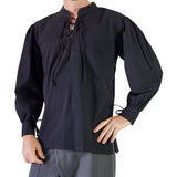 'Merchant' Renaissance Shirt, High Collar - Black - zootzu