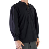 'Merchant' Renaissance Shirt, High Collar - Black - zootzu