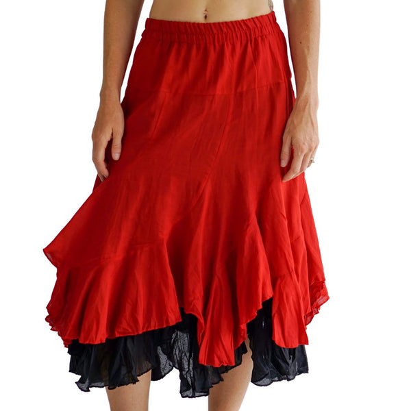 'Two Layer' Gypsy Renaissance Skirt - Red/Black - zootzu