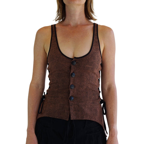 'Long Petal Vest' Viking Bodice - Stone Brown