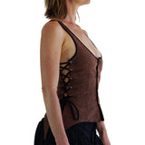 'Long Petal Vest' Viking Bodice - Stone Brown - zootzu