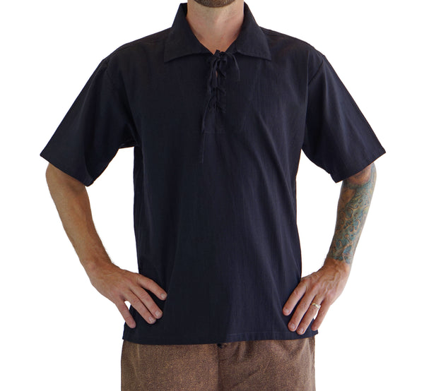 'Merchant' Renaissance Shirt, Short Sleeves - Black - zootzu