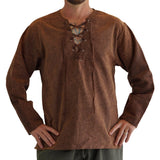 'Round collar' Medieval, Viking Shirt -  Stone Brown - zootzu