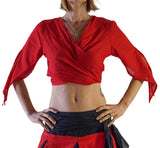 'Wrap Around Crop Top' Gypsy Pirate Shirt - Red - zootzu