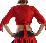 'Wrap Around Crop Top' Gypsy Pirate Shirt - Red - zootzu