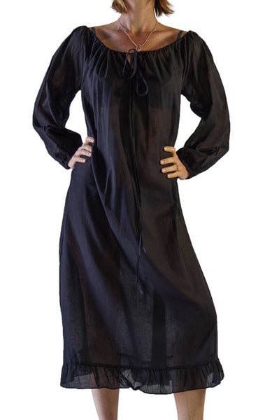 'Long Chemise' Overdress Renaissance Medieval Blouse - Black - zootzu