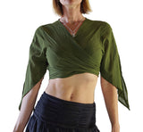 'Wrap Around Crop Top' Gypsy Pirate Shirt - Green - zootzu