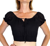 'Peasant Crop Top' Belly Showing Blouse - Black - zootzu