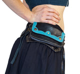 'Lill' - Boho Leather Utility Belt -  Black/Teal - zootzu