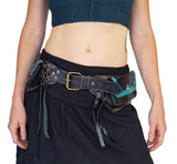 'Lill' - Boho Leather Utility Belt -  Black/Teal - zootzu