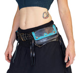 'Lill' - Boho Leather Utility Belt -  Black/Teal - zootzu