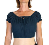 'Peasant Crop Top' Belly Showing Short Blouse - Teal - zootzu