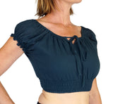 'Peasant Crop Top' Belly Showing Short Blouse - Teal - zootzu