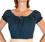 'Peasant Crop Top' Belly Showing Short Blouse - Teal - zootzu