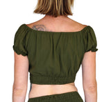 'Peasant Crop Top' Belly Showing Blouse - Green - zootzu