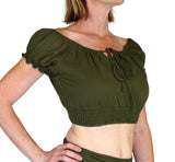 'Peasant Crop Top' Belly Showing Blouse - Green - zootzu