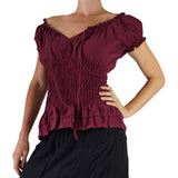 'SS Peasant Blouse, Chemise' - Maroon - zootzu