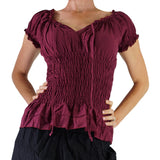 'SS Peasant Blouse, Chemise' - Maroon - zootzu