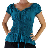 'SS Peasant Blouse, Chemise' - Teal - zootzu