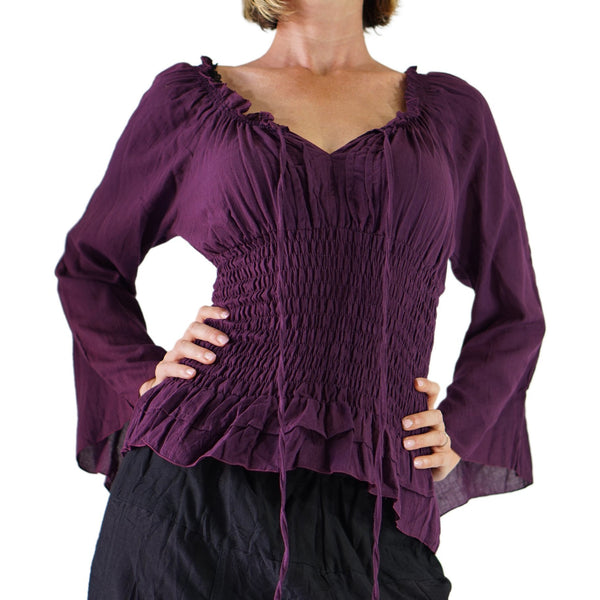 'Peasant Blouse' Long Sleeves - Purple - zootzu