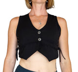 'Petal Vest' Boho Festival Bodice - Black w/ Silver Buttons - zootzu