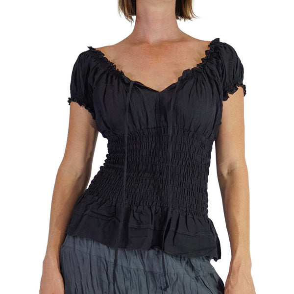 'SS Peasant Blouse, Chemise' - Black - zootzu