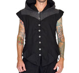 'Hooded Doublet' Steampunk Vest - Black/Stone Black - zootzu